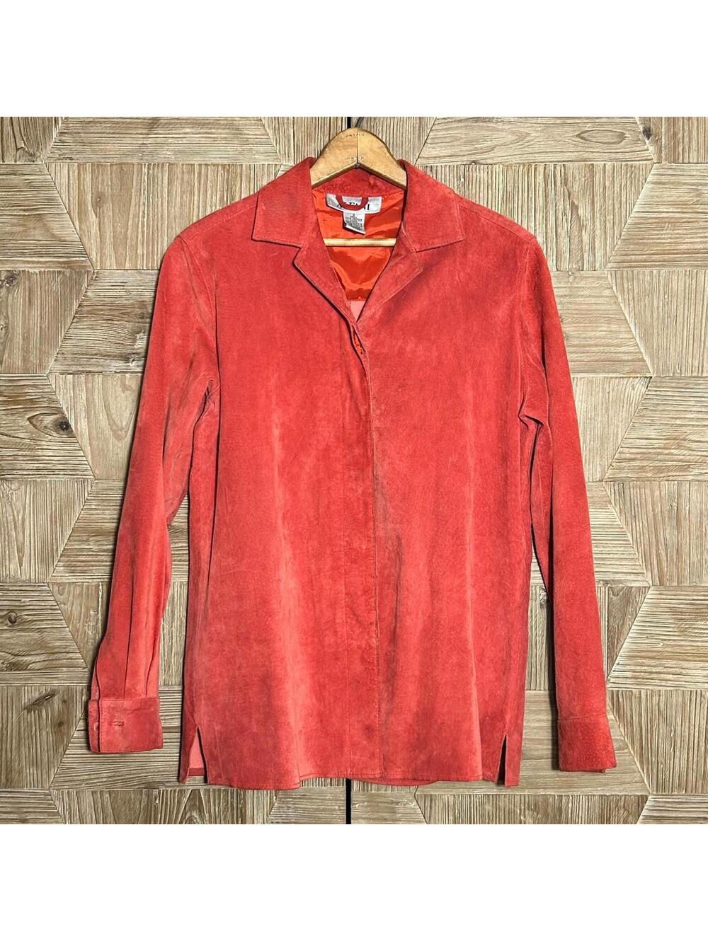 Alfani Vintage Suede Leather Jacket Women's Size Small  Coral Orange